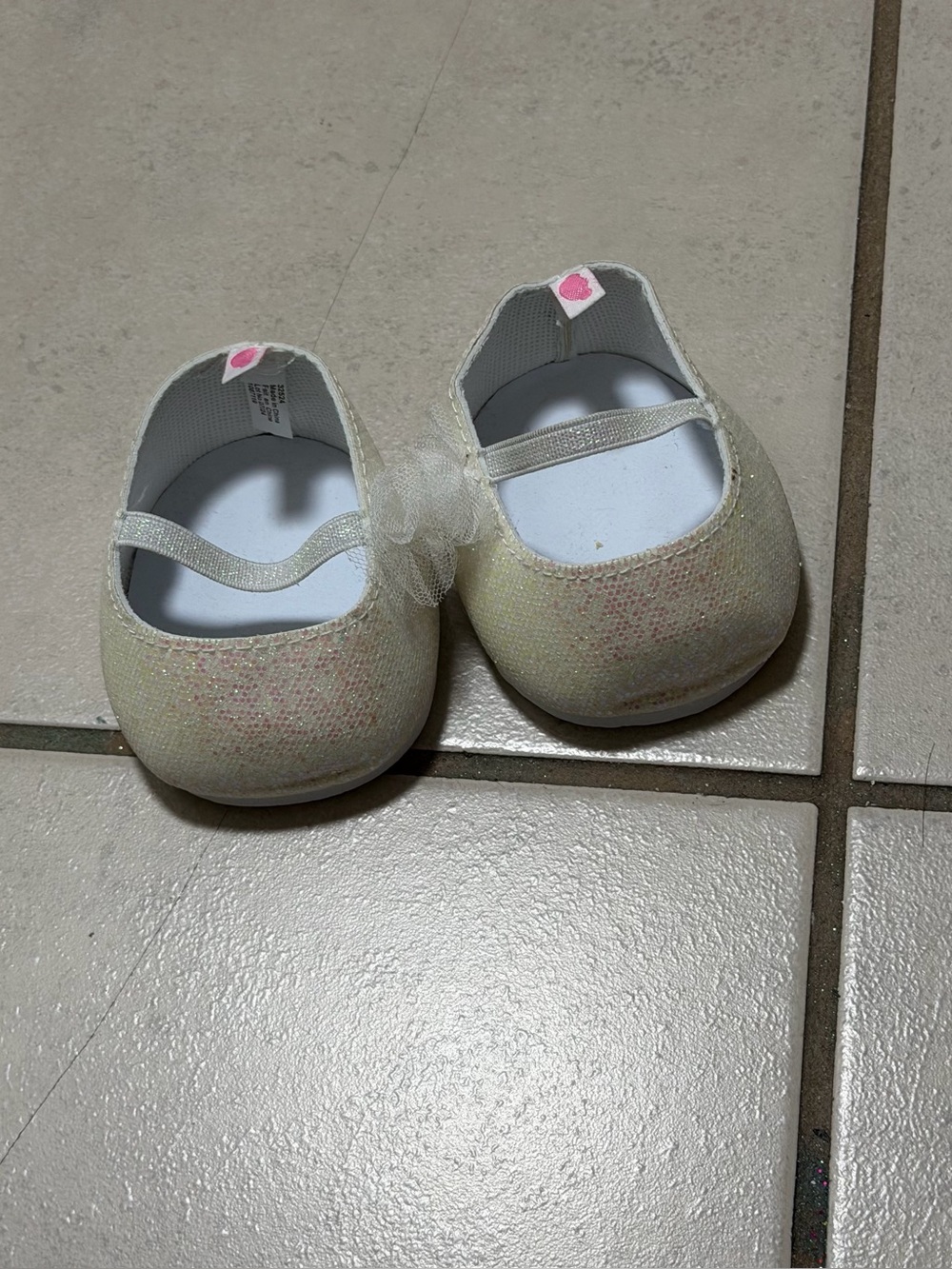 Build a Bear Kids Cream Glitter Mary Jane Shoes Flower Stuffed animal shoes